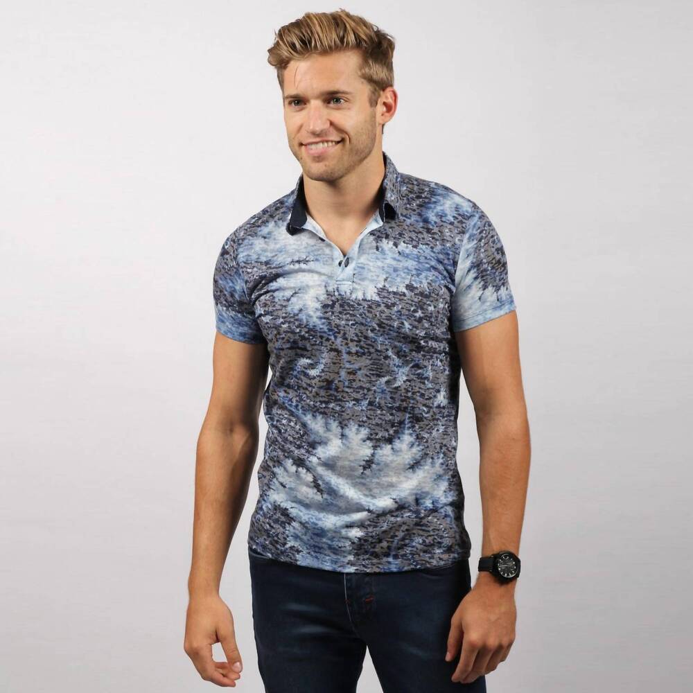 NEW EIGHT SIXTY print polo shirt in navy blue
